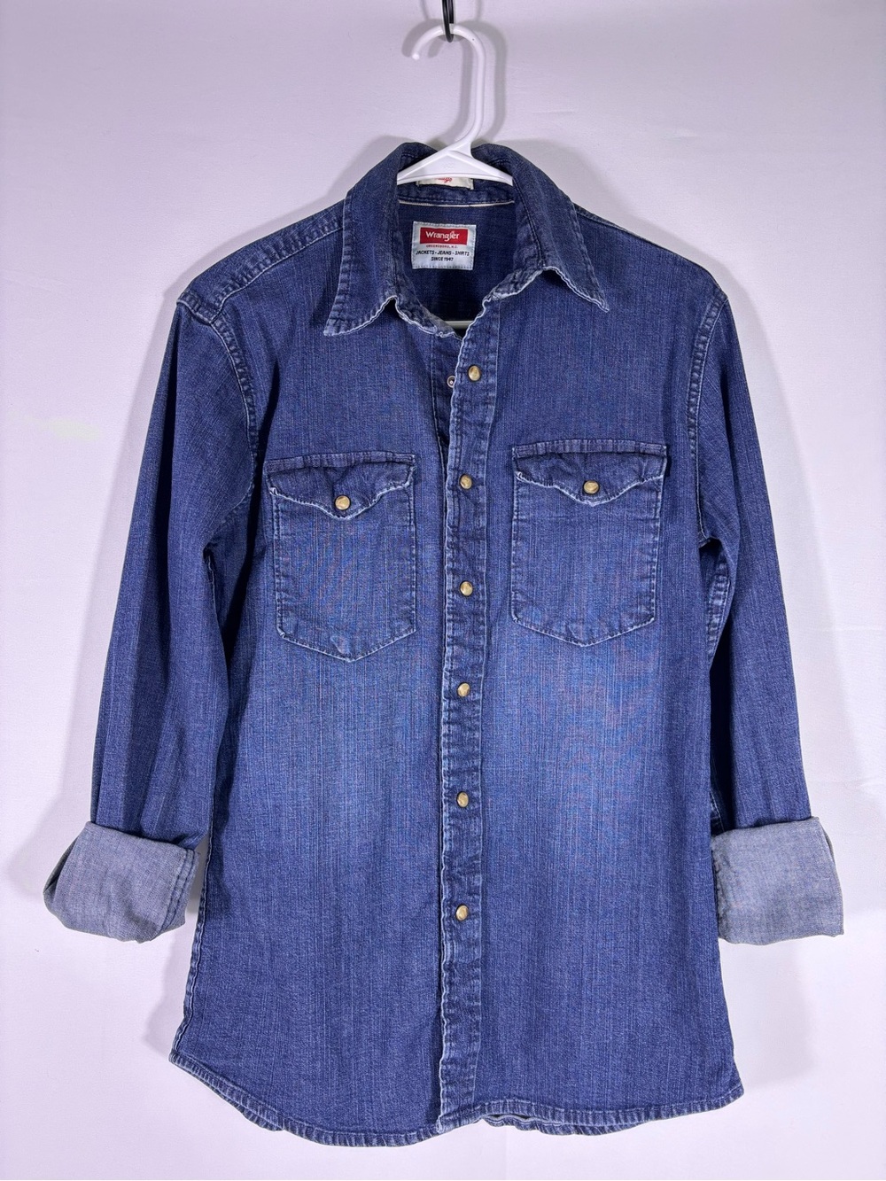 Wrangler Indigo Denim Snap Button Western Shirt Womens Small